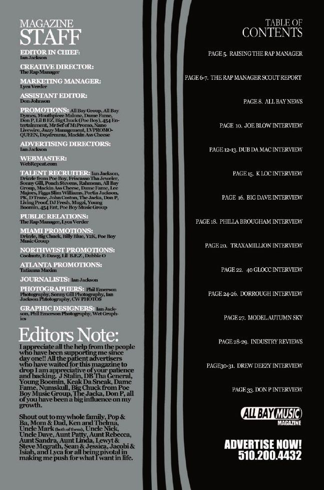 Staff & Editors Note